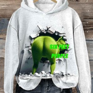 Women’s Funny Christmas Green Furry Monster SIX FEET PEOPLE Printed Hoodie