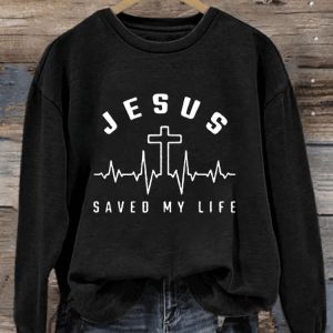 Womens Jesus Saved My Life Print Sweatshirt