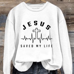 Womens Jesus Saved My Life Print Sweatshirt1
