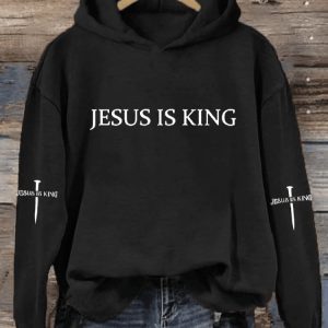 Womens Jesus is King Cross Printed Hooded Sweatshirt