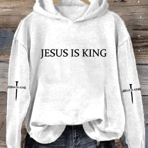 Womens Jesus is King Cross Printed Hooded Sweatshirt1