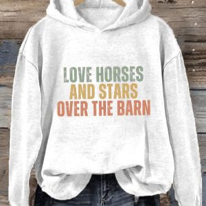 Womens Love Horses And Stars Over The Barn Printed Hoodie1