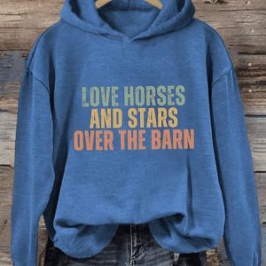 Womens Love Horses And Stars Over The Barn Printed Hoodie2
