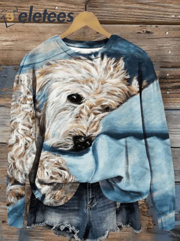 Women’s Lovely Fluffy Puppy Print Casual Round Neck Sweatshirt