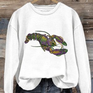 Womens Mardi Gras Crawfish Print Long Sleeve Sweatshirt