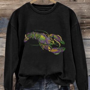 Womens Mardi Gras Crawfish Print Long Sleeve Sweatshirt1