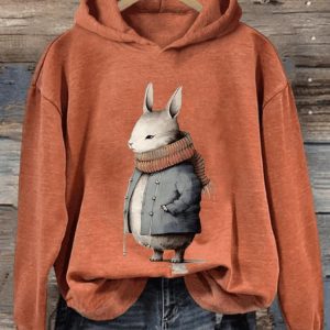 Womens Rabbit Print Hooded Long Sleeve Sweatshirt