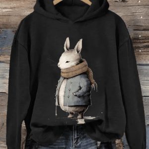 Womens Rabbit Print Hooded Long Sleeve Sweatshirt1
