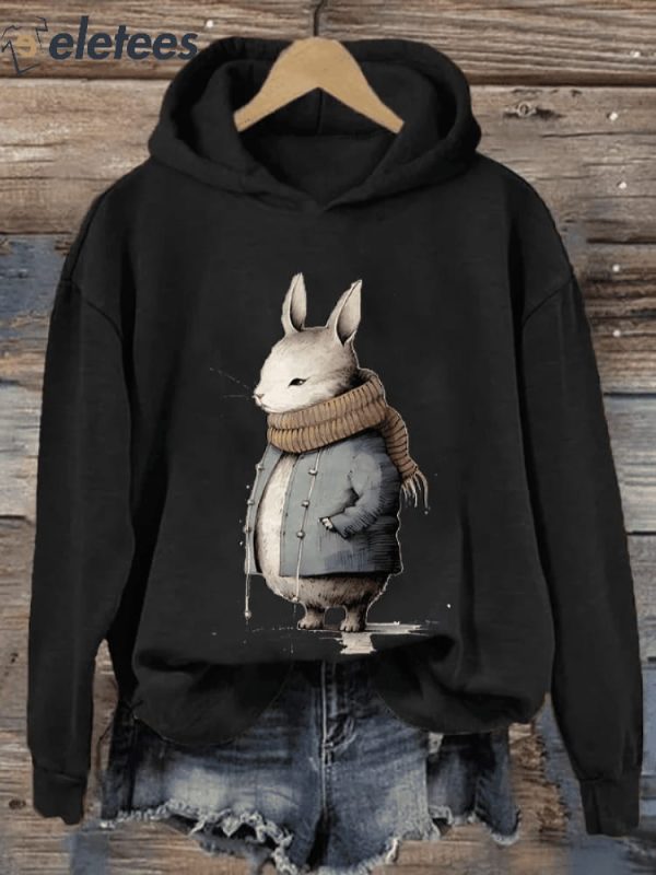Women’s Rabbit Print Hooded Long Sleeve Sweatshirt