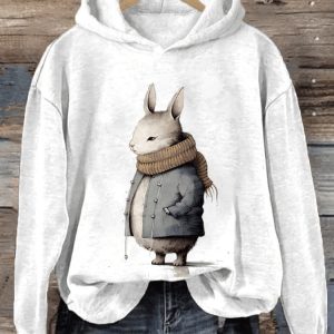 Womens Rabbit Print Hooded Long Sleeve Sweatshirt2