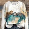 Women’s Retro Shiny Water Wave Otter Watercolor Art Print Gradient Sweatshirt