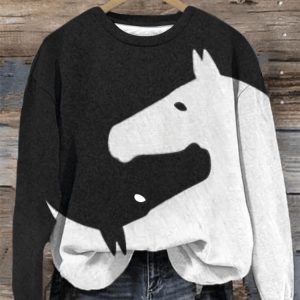 Women’s Retro Western Two Horse Print Sweatshirt