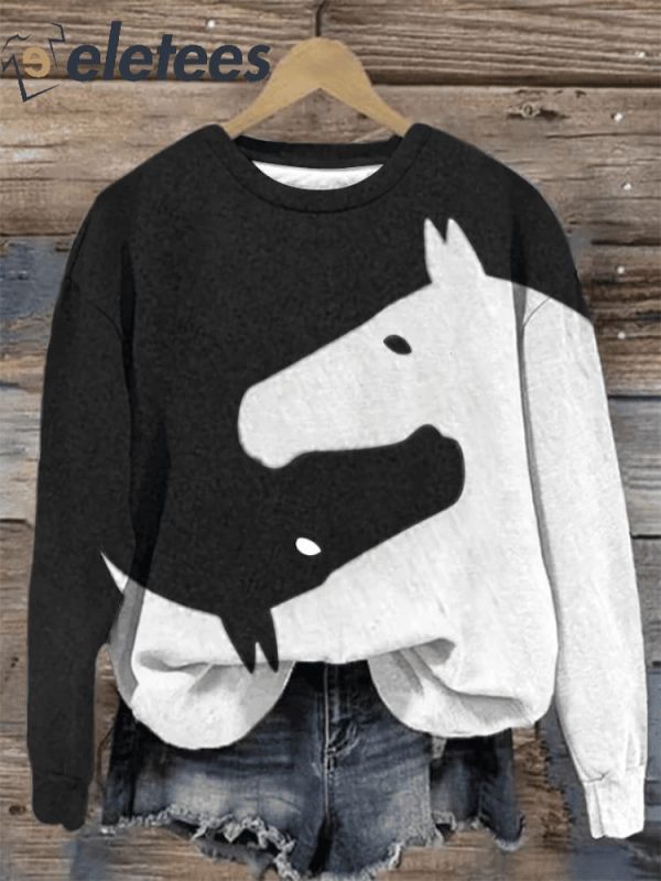 Women’s Retro Western Two Horse Print Sweatshirt