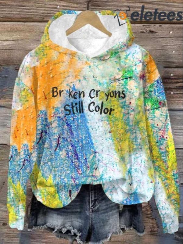 Women’s Suicide Prevention Broken Crayons Still Color Printed Casual Long Sleeve Sweatshirt
