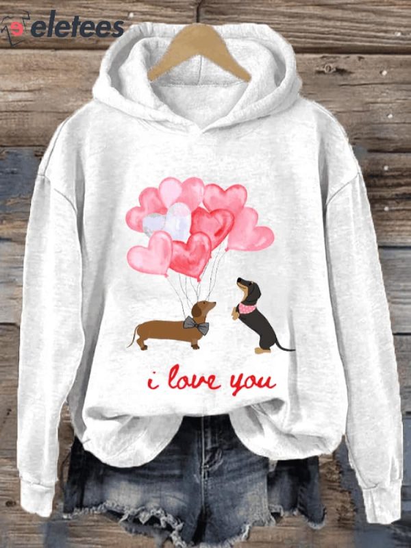 Women’s Valentine’s Day Love Dachshund Casual Hoodie