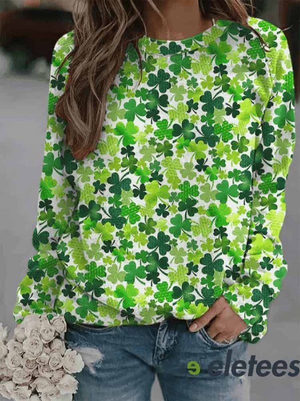 Women’s Vintage St. Patrick’s Day Art Printed Long Sleeve Sweatshirt