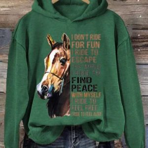 Women's Western Pony I Don't Ride For Fun I Ride To Escape Printed Hooded Sweatshirt3