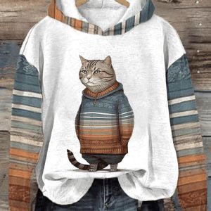 Women’s Winter Cat Print Hoodie