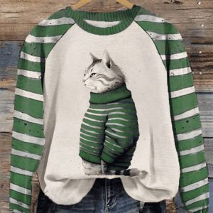 Womens Winter Funny Cute Wonderland Clothing Cat Printed Sweatshirt1