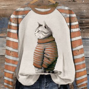 Womens Winter Funny Cute Wonderland Clothing Cat Printed Sweatshirt2