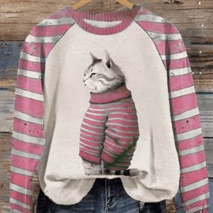 Womens Winter Funny Cute Wonderland Clothing Cat Printed Sweatshirt3