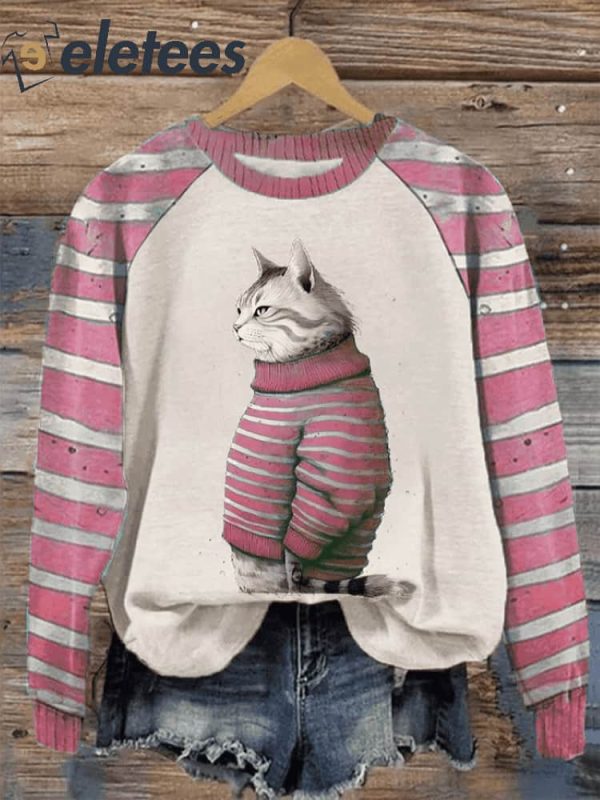 Women’s Winter Funny Cute Wonderland Clothing Cat Printed Sweatshirt