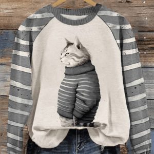 Womens Winter Funny Cute Wonderland Clothing Cat Printed Sweatshirt4