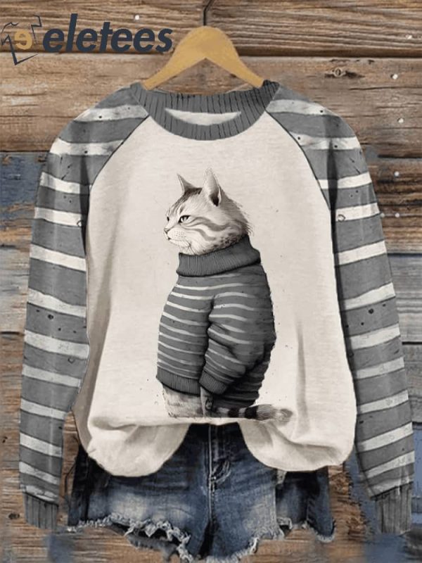 Women’s Winter Funny Cute Wonderland Clothing Cat Printed Sweatshirt