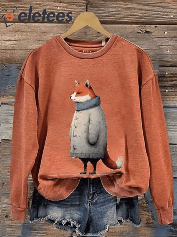 Women’s Winter Funny Cute Wonderland Clothing Fox Printed Sweatshirt