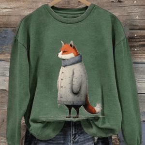 Womens Winter Funny Cute Wonderland Clothing Fox Printed Sweatshirt1