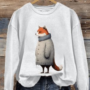 Womens Winter Funny Cute Wonderland Clothing Fox Printed Sweatshirt2