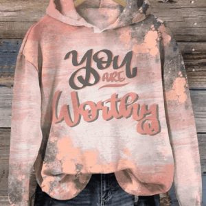 Women’s You Are Worthy Print Casual Long Sleeve Hoodie