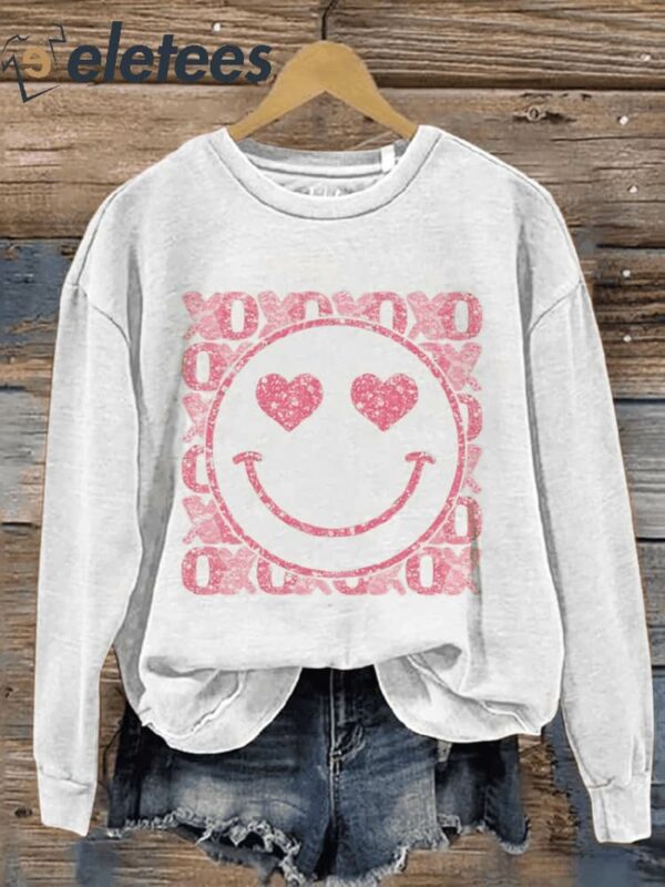 XoXo Smiley Face Valentine’s Day Casual Print Sweatshirt