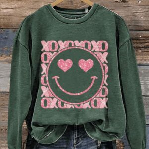 XoXo Smiley Face Valentines Day Casual Print Sweatshirt2