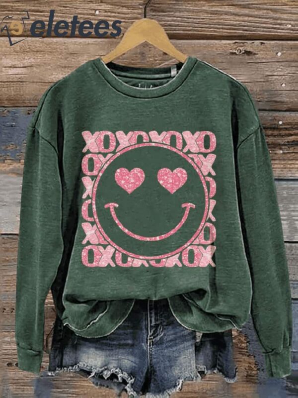 XoXo Smiley Face Valentine’s Day Casual Print Sweatshirt