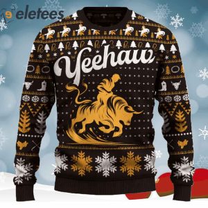 Yeehaw Bull Ringding Rodeo Christmas Ugly Sweater