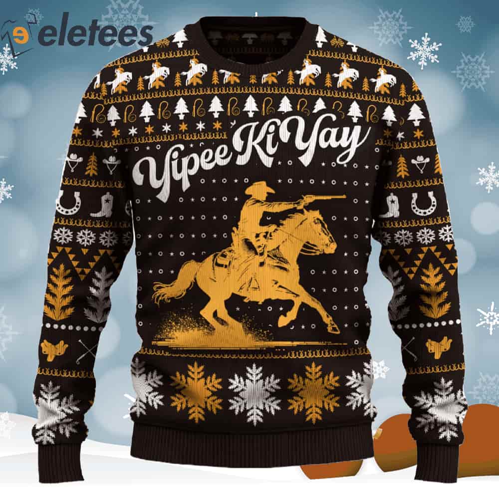 Yipee Ki-Yay Mounted Shooting Christmas Ugly Sweater