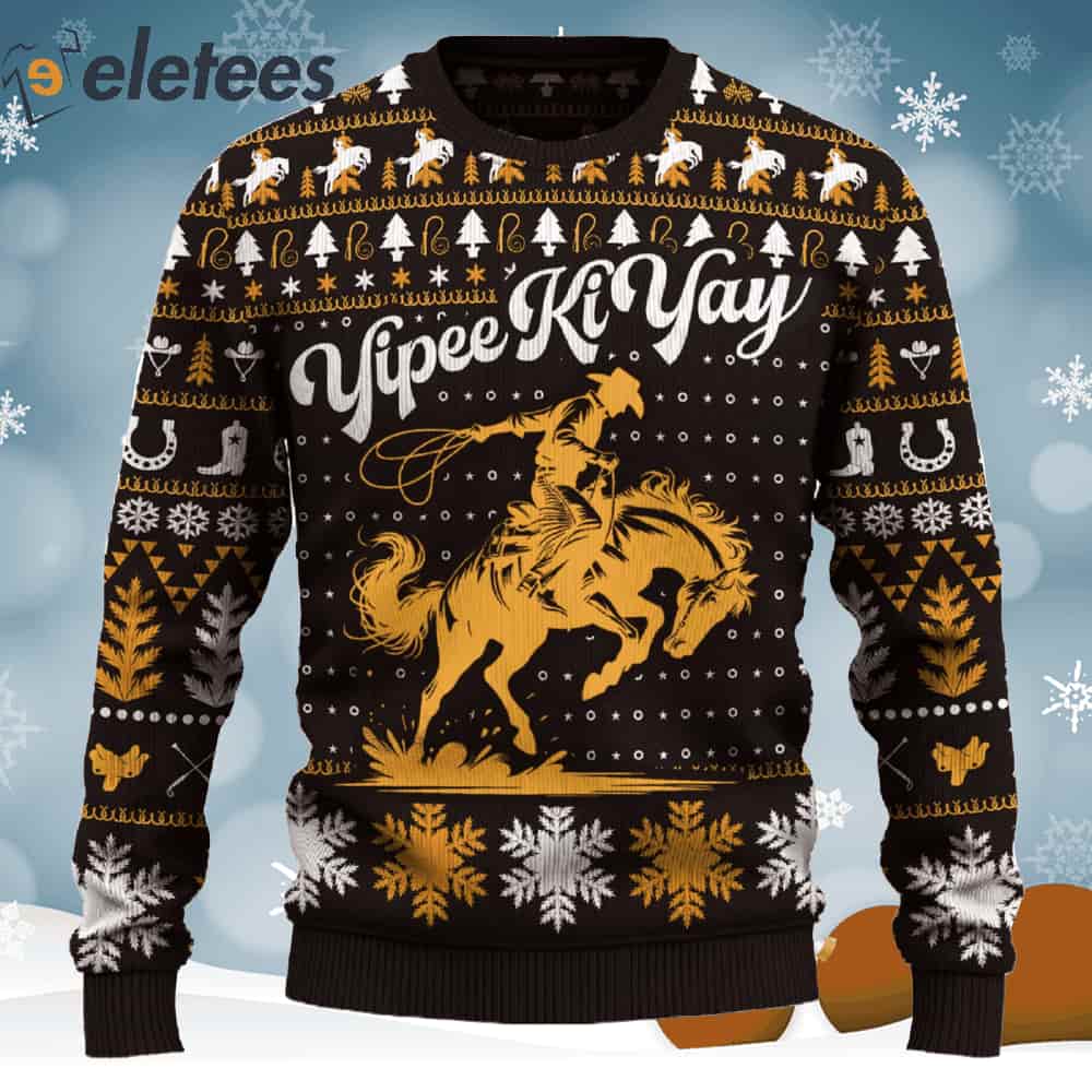 Yipee Ki-Yay Saddle Bronc Riding Rodeo Christmas Ugly Sweater