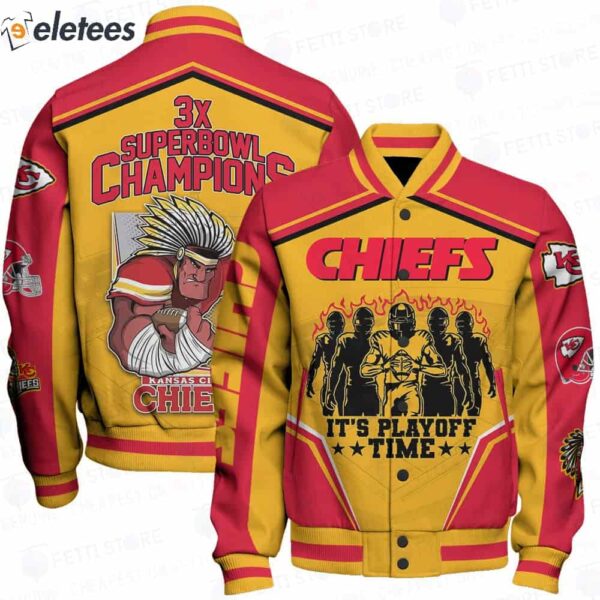 KC CHIEFS It’s Playoff Time 3X Super Bowl Champions Varsity Jacket