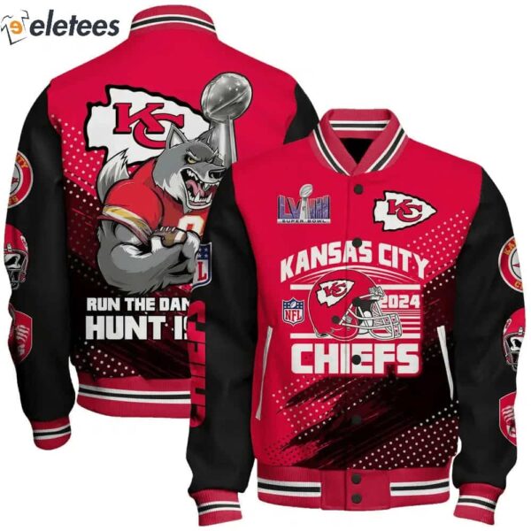 KC Chiefs Super Bowl LVIII Run The Damn Ball Hunt Is On Varsity Jacket