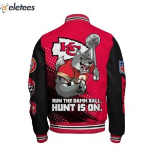 KC Chiefs Super Bowl LVIII Run The Damn Ball Hunt Is On Varsity Jacket2