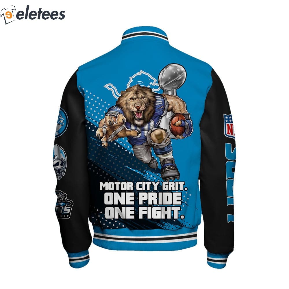 Lions Super Bowl 2024 Motor City Grit One Pride One Fight Varsity Jacket
