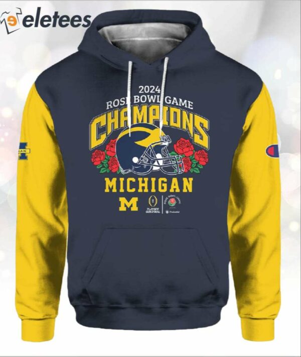 Michigan Football Rose Bowl Game Champions 2024 3D Hoodie