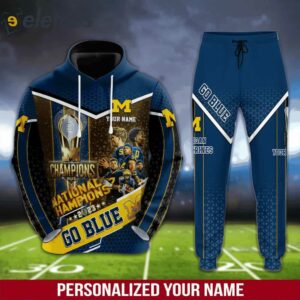 Michigan National Champions 2023 Go Blue Custom Name Hoodie Jogger Combo