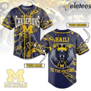 Michigan National Champions 2024 Hail To The Victors Custom Name Baseball Jersey