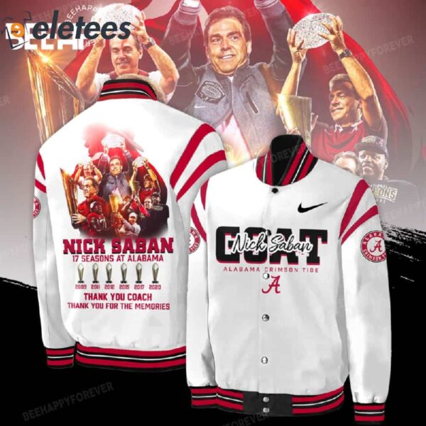 Nick Saban 17 Seasons At Alabama Thank You Coach Memories Baseball Jacket