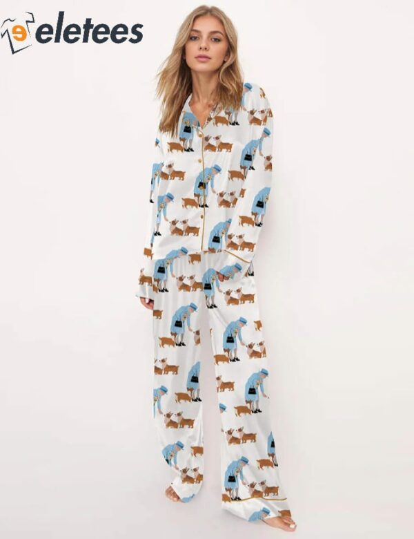 Queen Elizabeth II And Her Corgis Long Sleeve Pajama Set