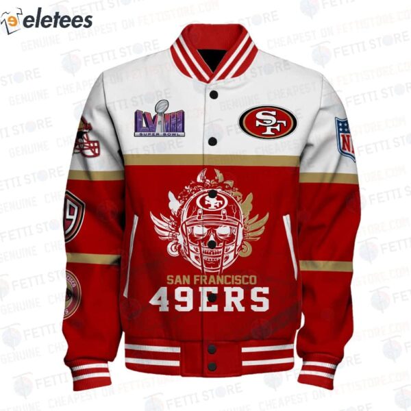 Skull Super Bowl LVIII Damn Right I Am A 49ers Win Or Lose Varsity Jacket