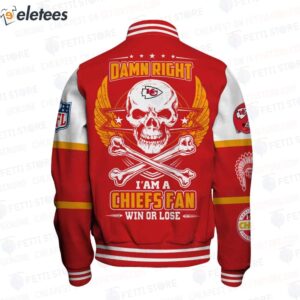 Skull Super Bowl LVIII Damn Right I Am A Chiefs Win Or Lose Varsity Jacket2