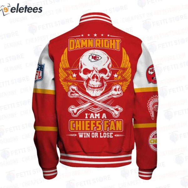 Skull Super Bowl LVIII Damn Right I Am A Chiefs Win Or Lose Varsity Jacket